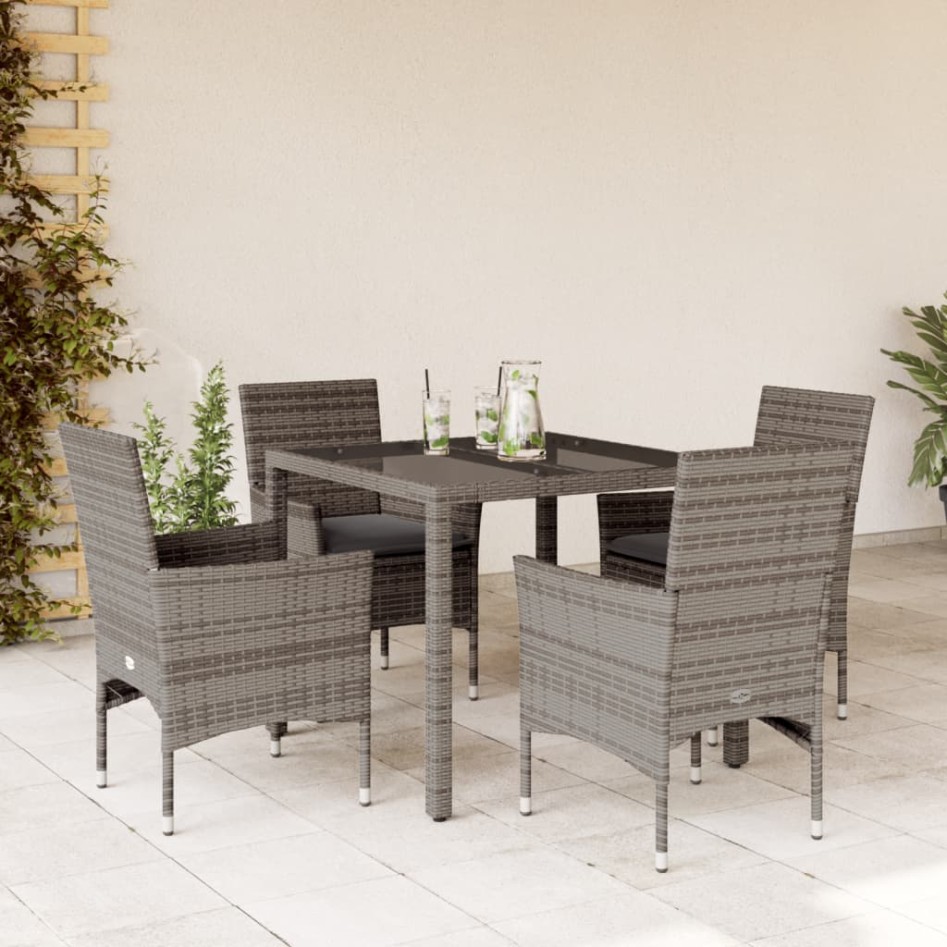 Set comedor jardín 5 pzas y cojines ratán sintético vidrio