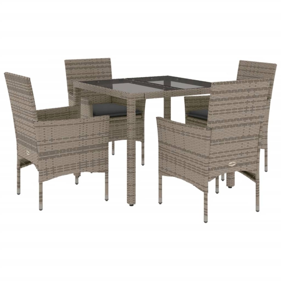 Set comedor jardín 5 pzas y cojines ratán sintético vidrio