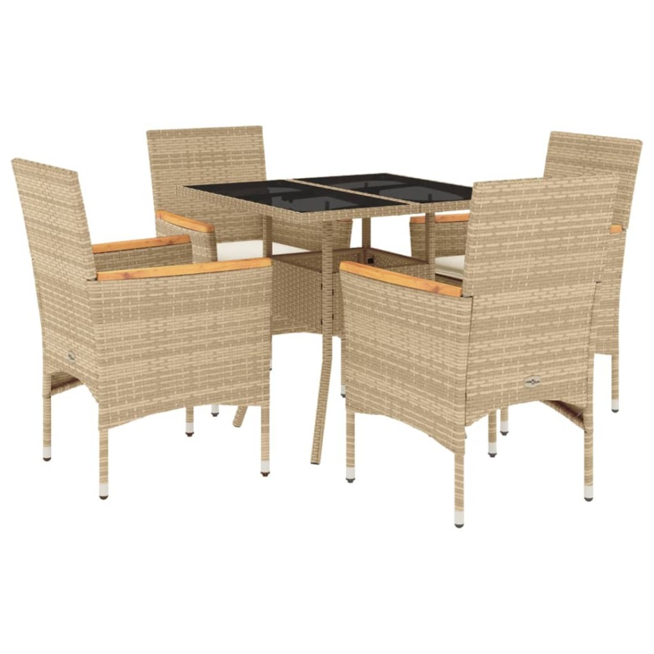 Set comedor jardín 5 pzas cojines ratán sintético vidrio