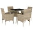 Set comedor jardín 5 pzas y cojines ratán PE vidrio gris
