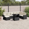 Set de sofás de jardín 8 piezas y cojines ratán sintético negro