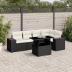 Set de sofás de jardín 6 piezas y cojines ratán sintético negro