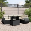 Set de sofás de jardín 6 piezas y cojines ratán sintético negro