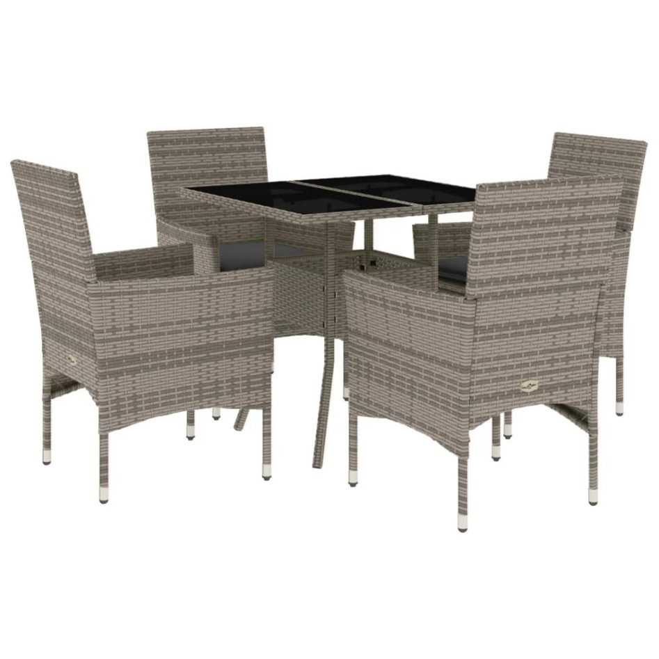Set comedor jardín 5 pzas y cojines ratán sintético vidrio