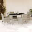 Set comedor jardín 5 pzas y cojines ratán PE vidrio gris claro