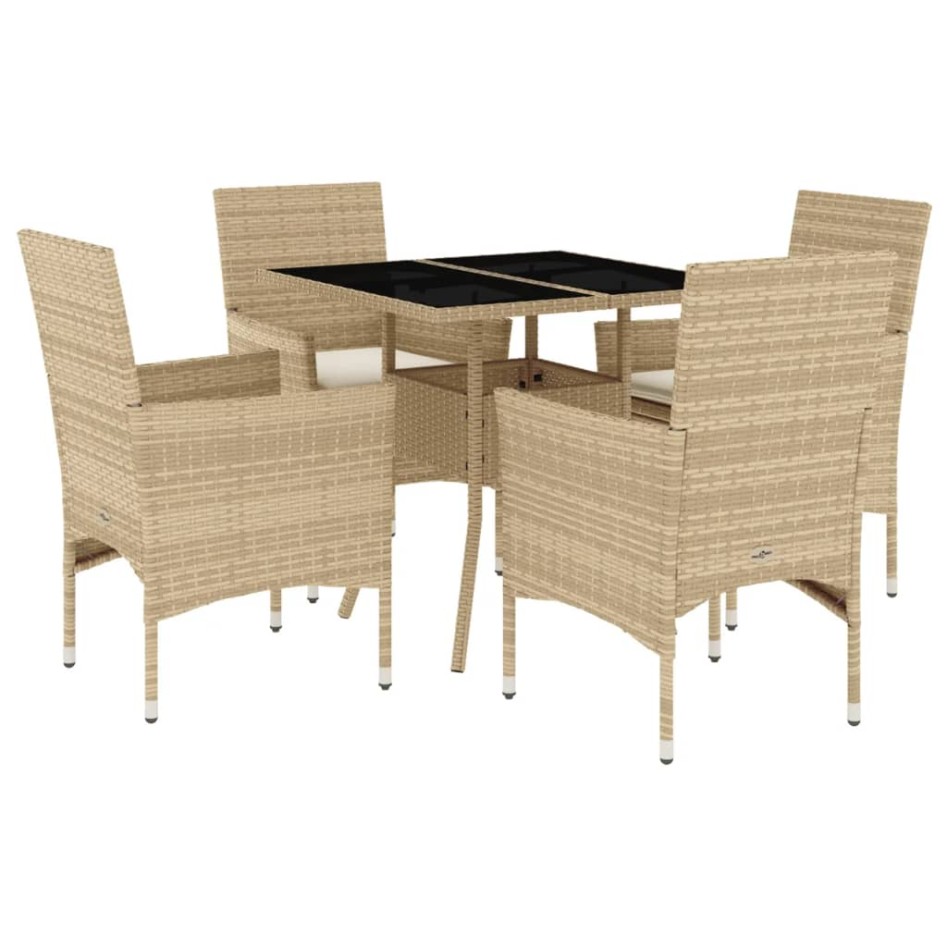 Set comedor jardín 5 pzas cojines ratán sintético vidrio