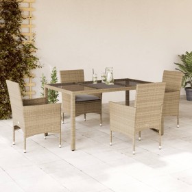 Set comedor jardín 5 pzas cojines ratán sintético vidrio