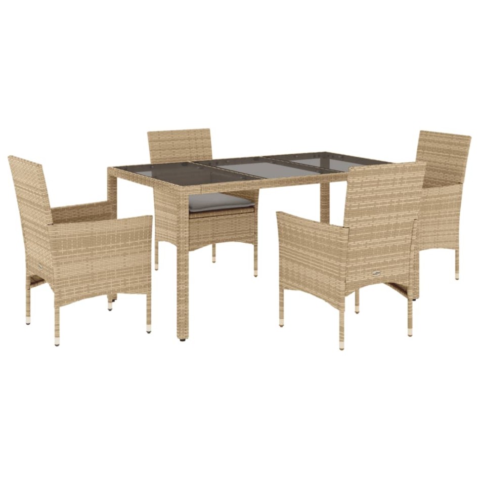 Set comedor jardín 5 pzas cojines ratán sintético vidrio