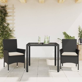 Set comedor jardín 3 pzas cojines ratán sintético vidrio