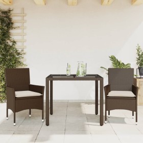 Set comedor jardín 3 pzas cojines ratán sintético vidrio