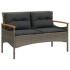 Banco de jardín con cojines ratán sintético gris 116x62,5x74