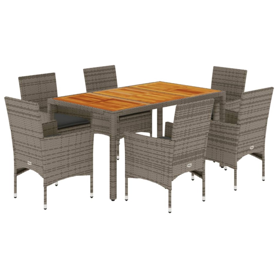 Set de comedor jardín 7 pzas con cojines ratán PE acacia