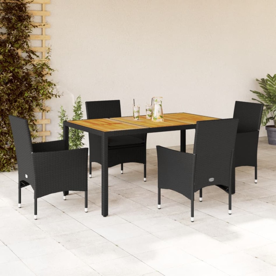 Set de comedor jardín 5 pzas con cojines ratán PE acacia
