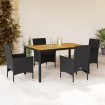 Set de comedor jardín 5 pzas con cojines ratán PE acacia negro