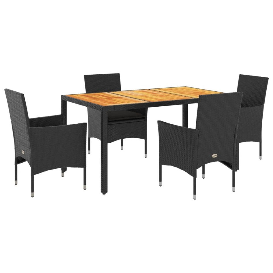 Set de comedor jardín 5 pzas con cojines ratán PE acacia