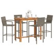 Mesa y taburetes de jardín 5 pzas madera acacia ratán PE gris