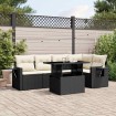 Set de sofás de jardín 6 piezas y cojines ratán sintético negro