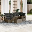 Set de sofás de jardín 7 pzas con cojines ratán sintético gris