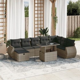 Set de muebles de jardín 9 pzas y cojines ratán sintético