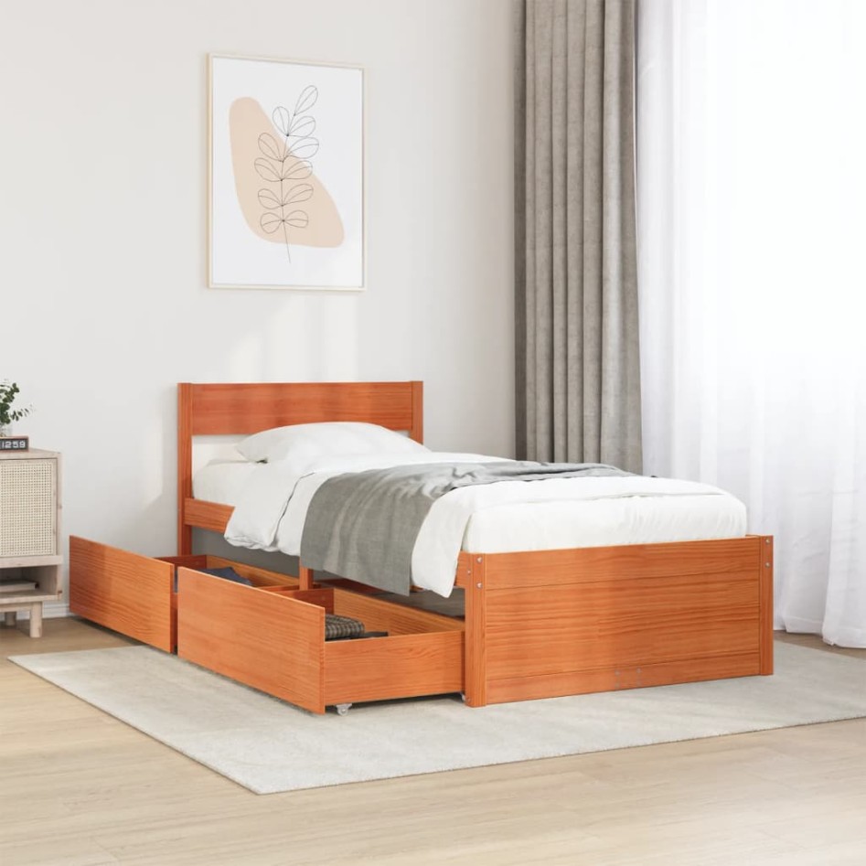 Estructura de cama sin colchón madera maciza marrón 75x190