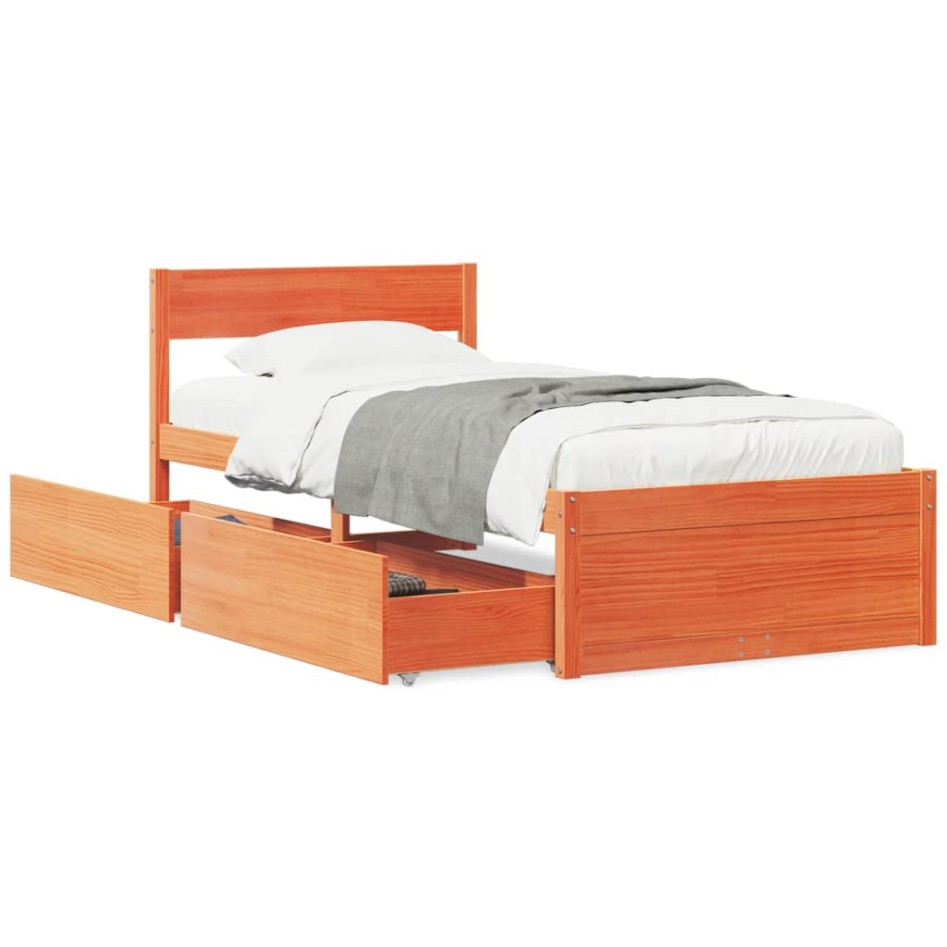 Estructura de cama sin colchón madera maciza marrón 75x190