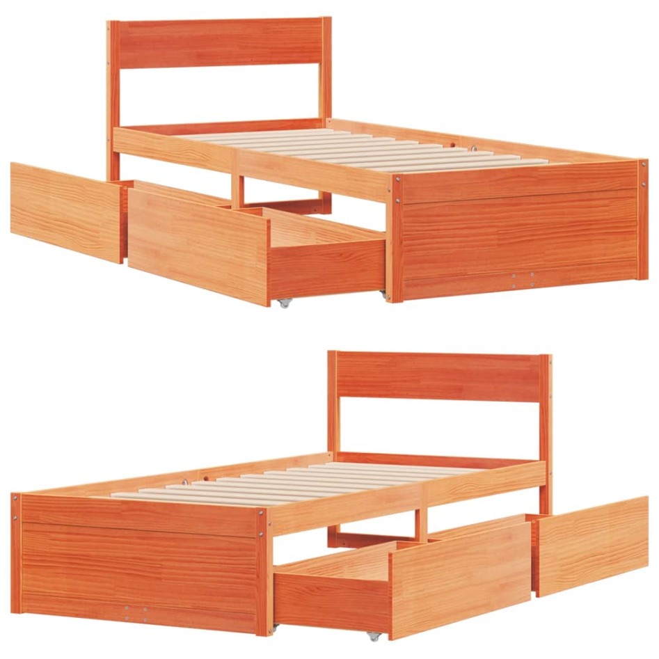 Estructura de cama sin colchón madera maciza marrón 75x190
