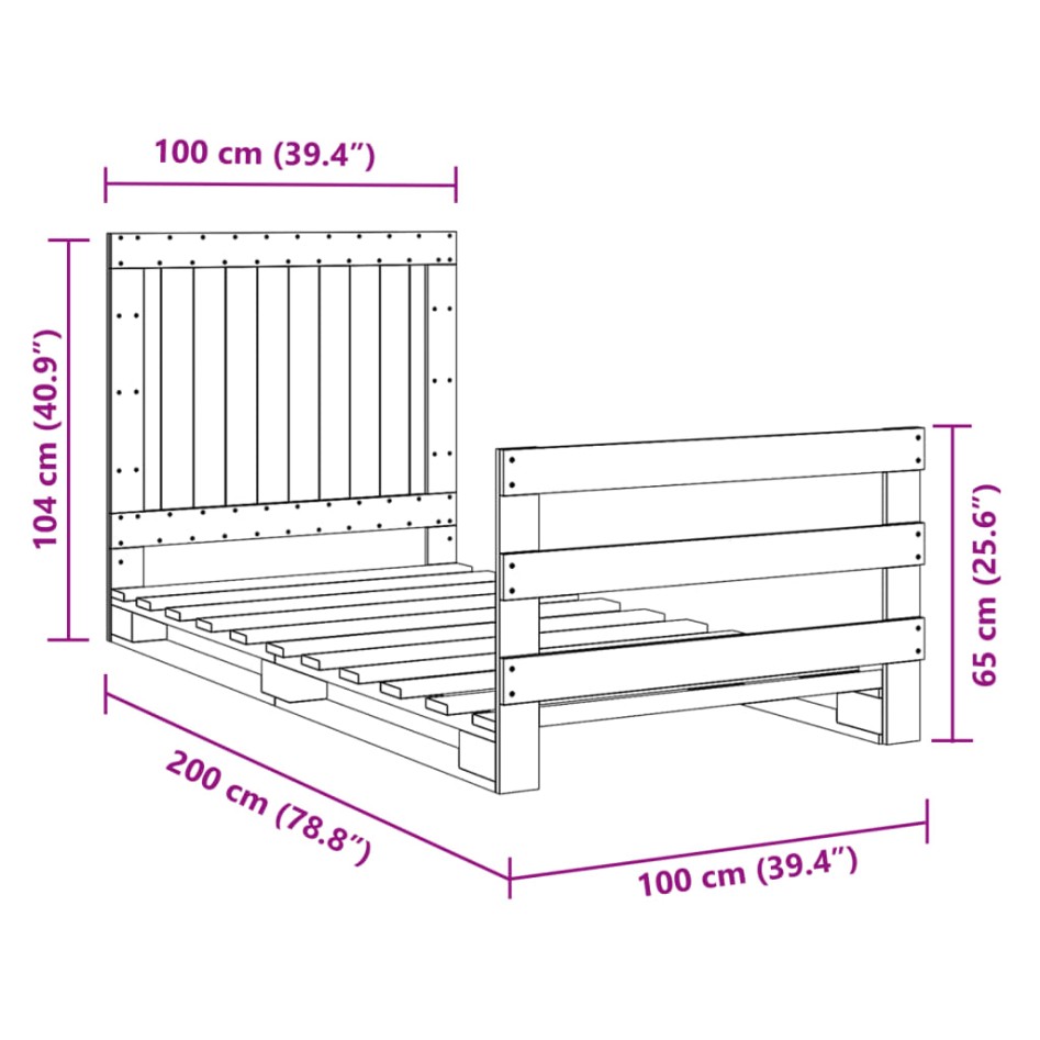Estructura de cama con cabecero madera maciza pino 100x200