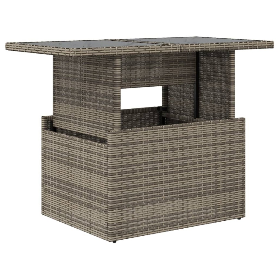 Mesa de jardín superficie de vidrio ratán PE gris 100x55x73