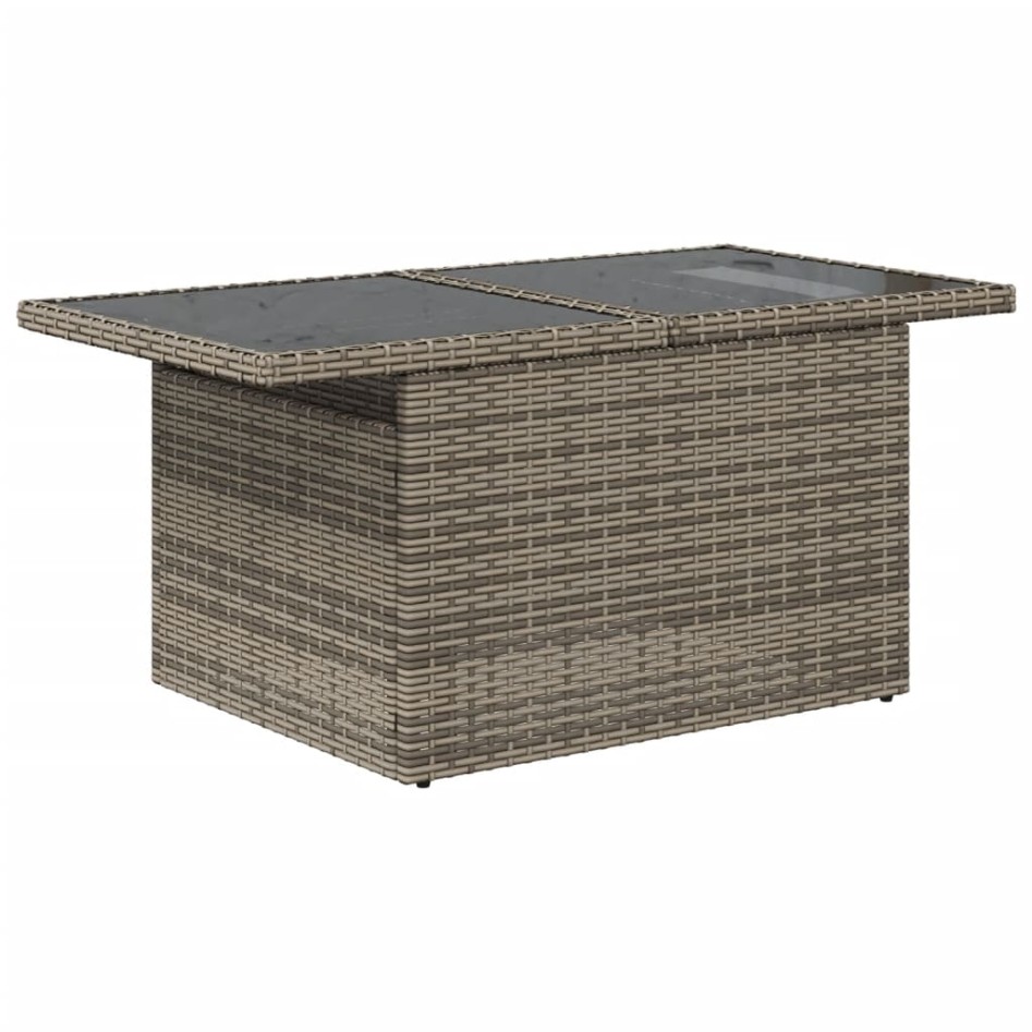 Mesa de jardín superficie de vidrio ratán PE gris 100x55x73