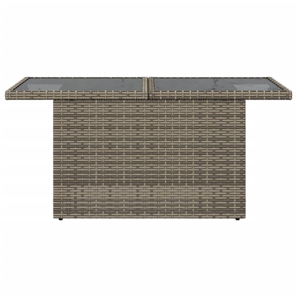 Mesa de jardín superficie de vidrio ratán PE gris 100x55x73