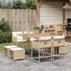 Set comedor de jardín 9 pzas con cojines ratán sintético beige