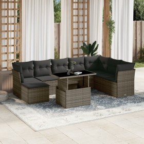 Set de muebles de jardín 9 pzas y cojines ratán sintético