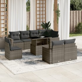 Set de muebles de jardín 9 pzas y cojines ratán sintético
