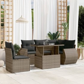 Set de muebles de jardín 6 pzas y cojines ratán sintético