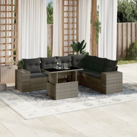 Set de sofás de jardín 7 pzas con cojines ratán sintético