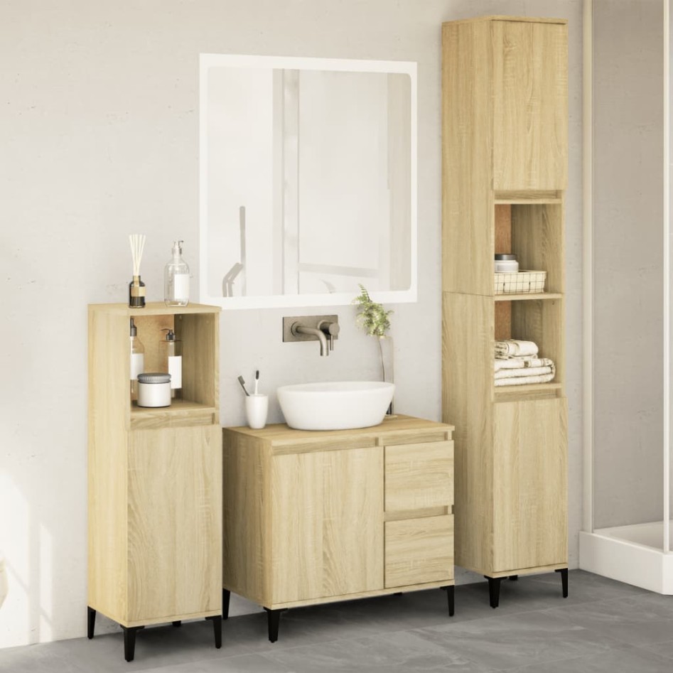 Set de muebles de baño 3 pzas madera contrachapada roble