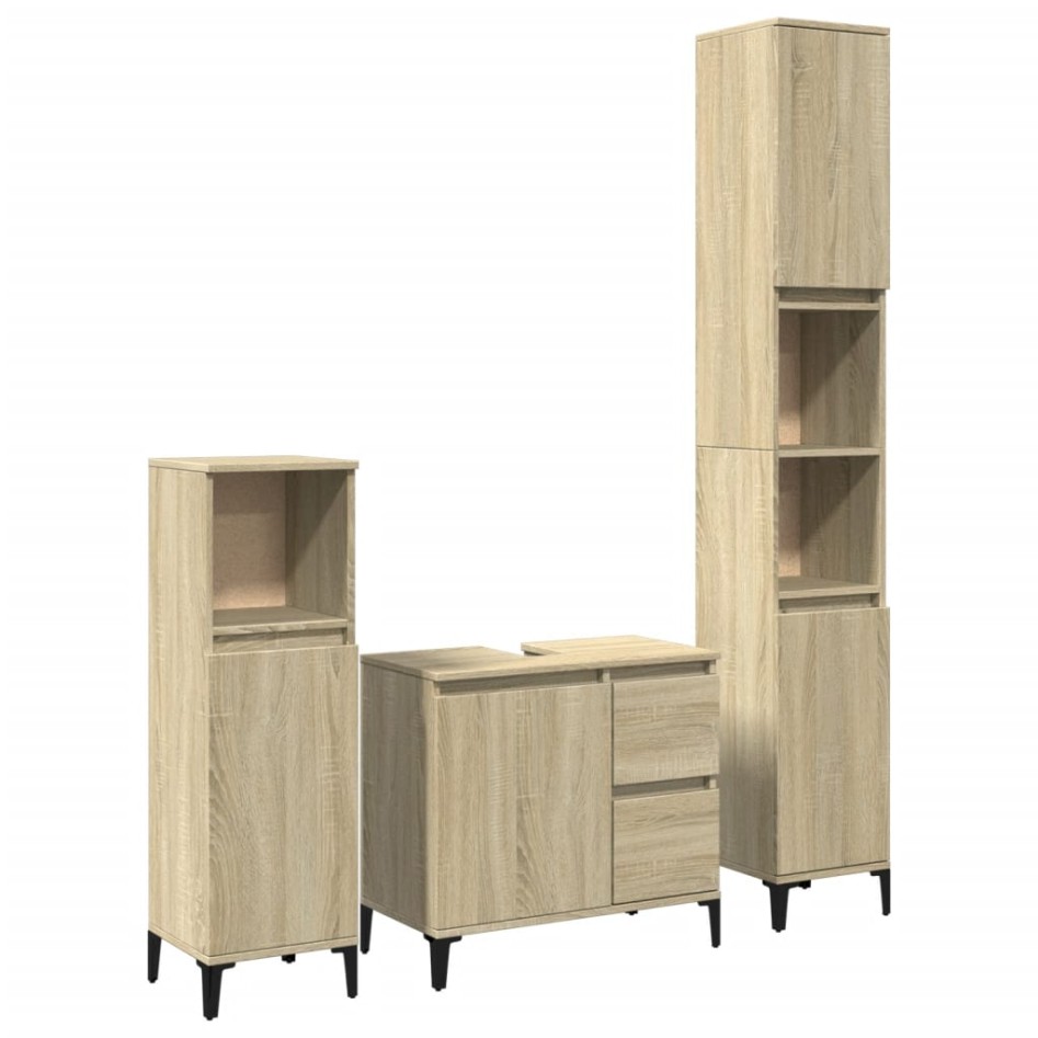Set de muebles de baño 3 pzas madera contrachapada roble