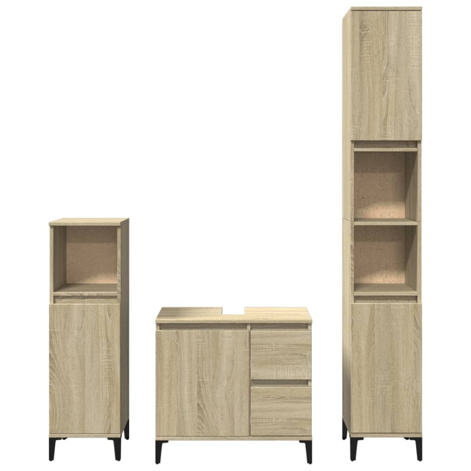 Set de muebles de baño 3 pzas madera contrachapada roble