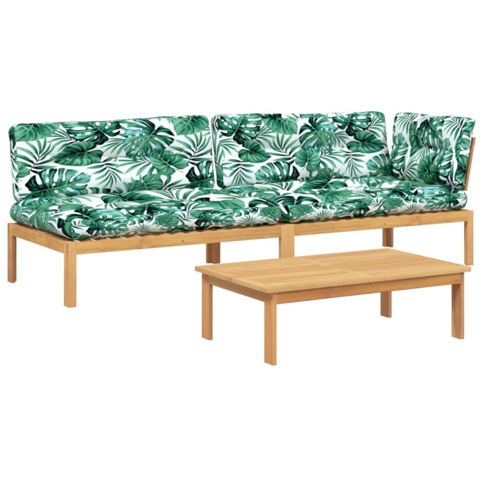 Set de sofás de palets de jardín y cojines 3 pzas madera