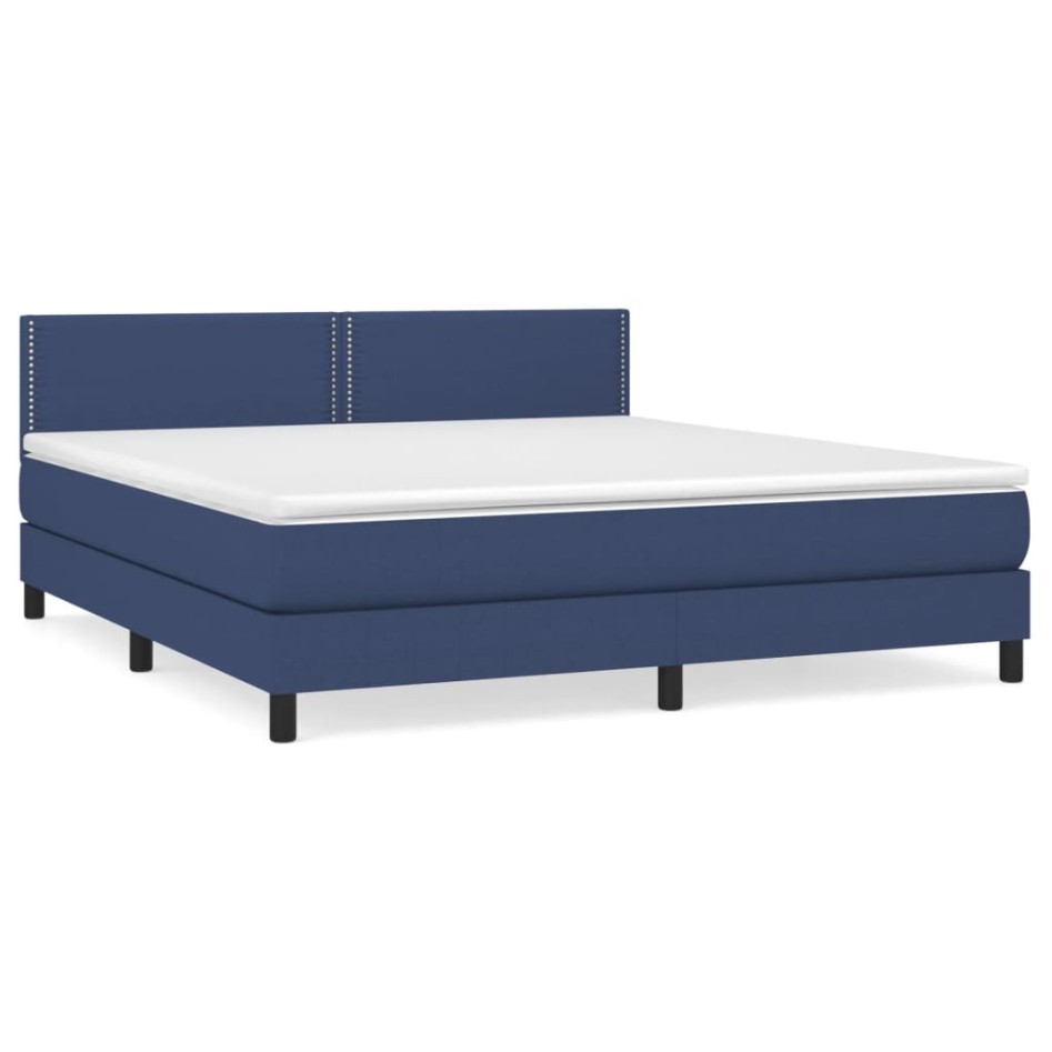 Cama box spring con colchón tela azul 160x200