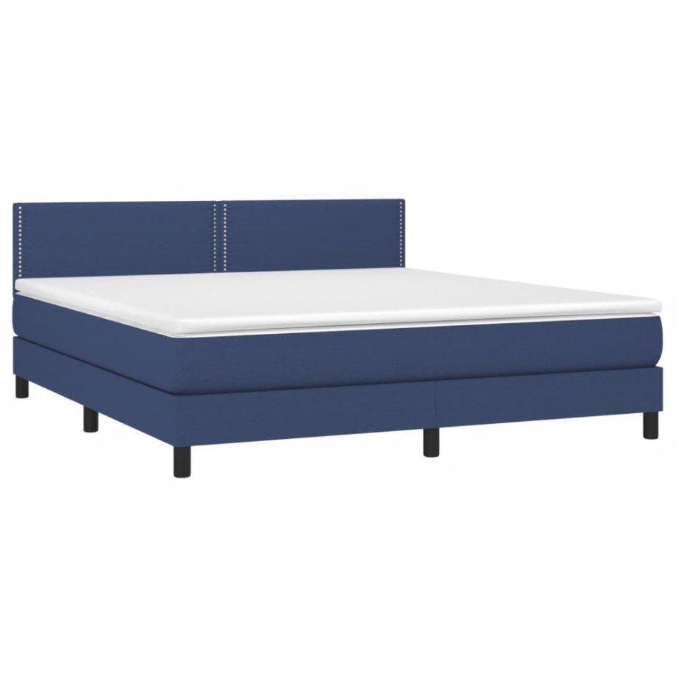 Cama box spring con colchón tela azul 160x200