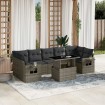 Set de sofás de jardín y cojines 8 piezas ratán sintético gris