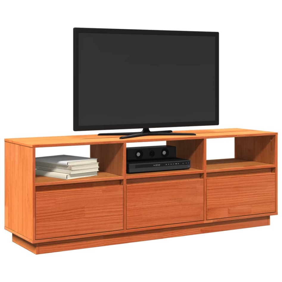 Mueble de TV madera maciza de pino marrón cera 140x37x50