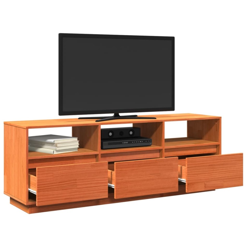 Mueble de TV madera maciza de pino marrón cera 140x37x50