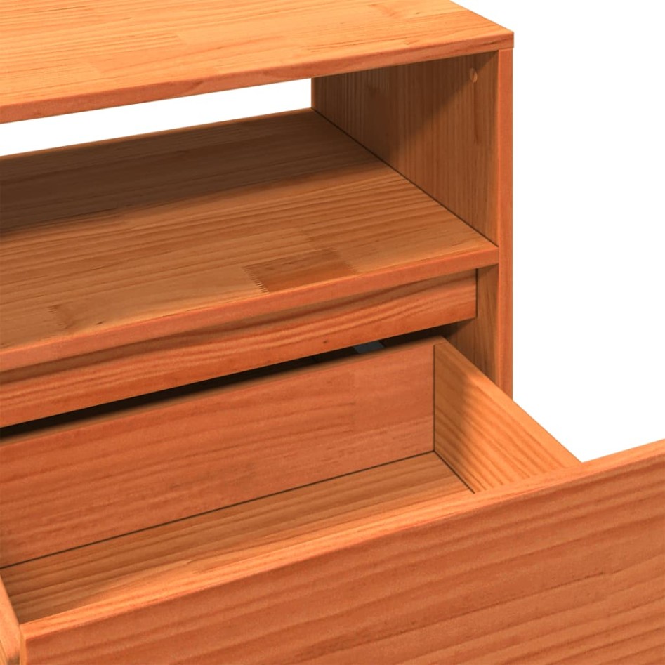 Mueble de TV madera maciza de pino marrón cera 140x37x50