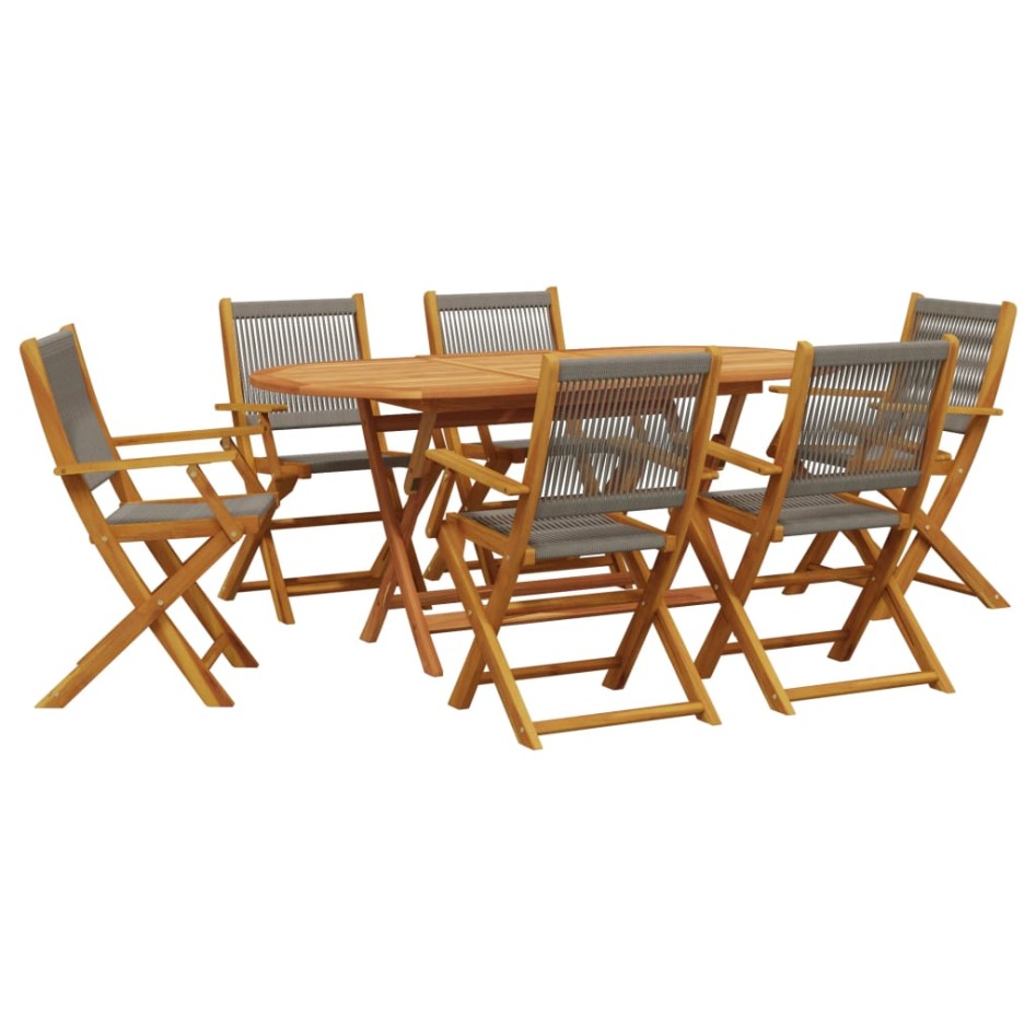 Set de comedor jardín 7 pzas polipropileno madera maciza