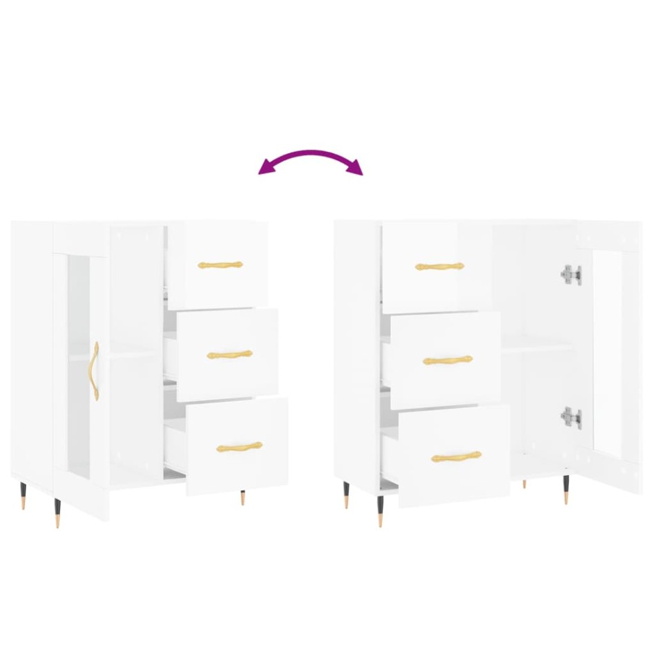 Aparador de madera contrachapada blanco brillante 69,5x34x90