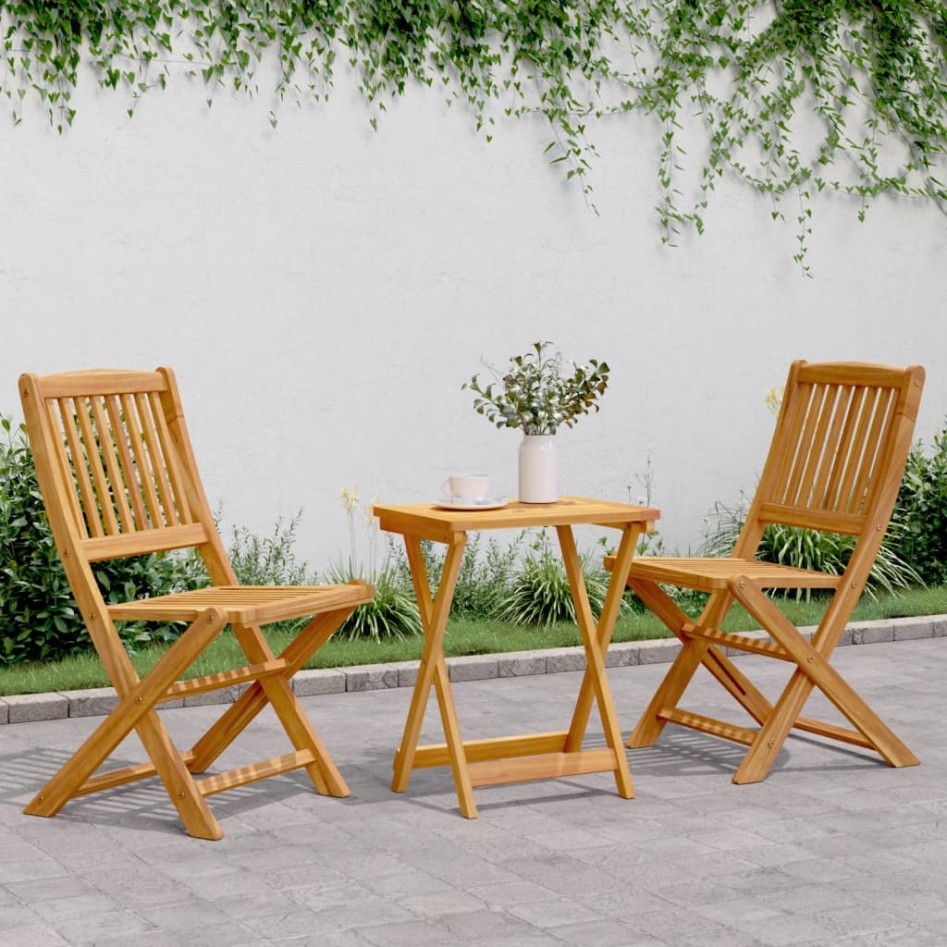 Set de comedor de jardín plegable 3 pzas madera maciza