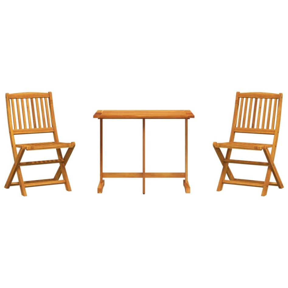 Set de comedor de jardín plegable 3 pzas madera maciza