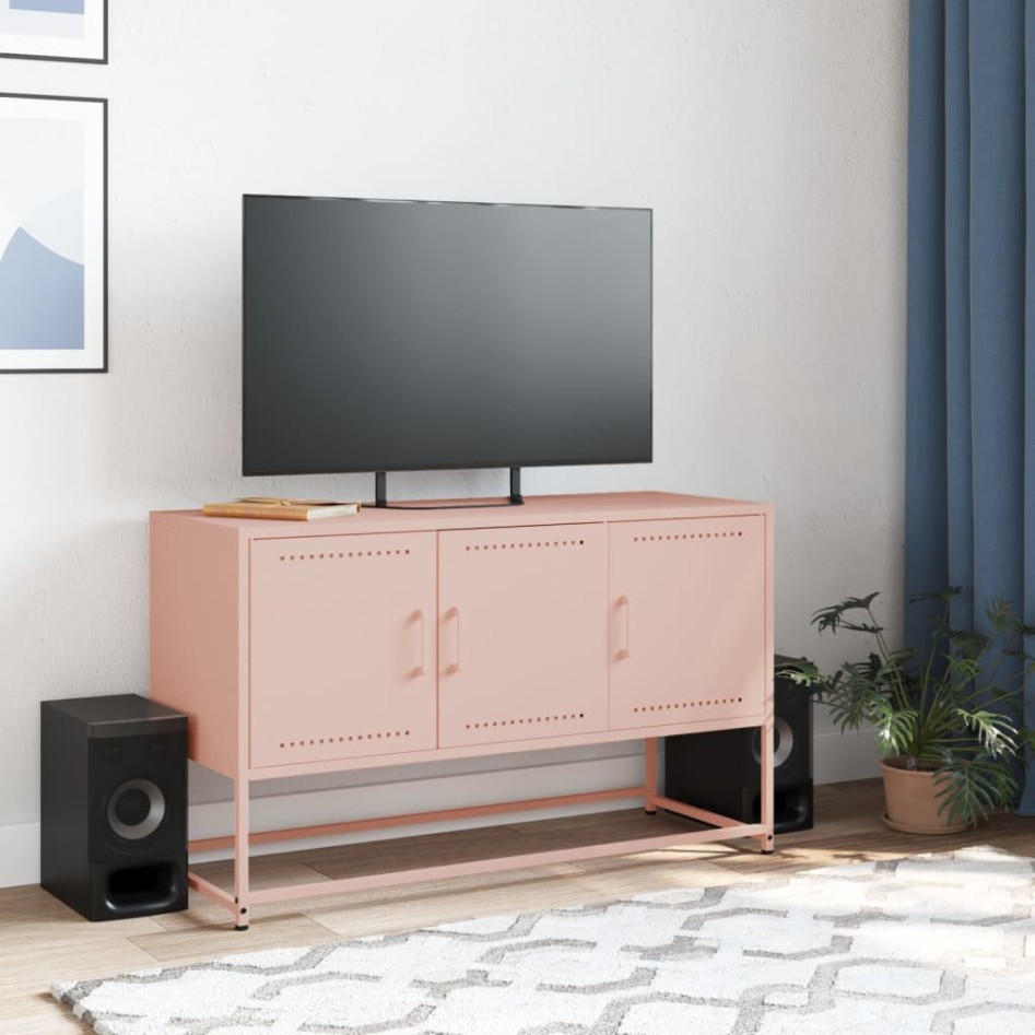 Mueble para TV de acero rosa 100,5x39x60,5